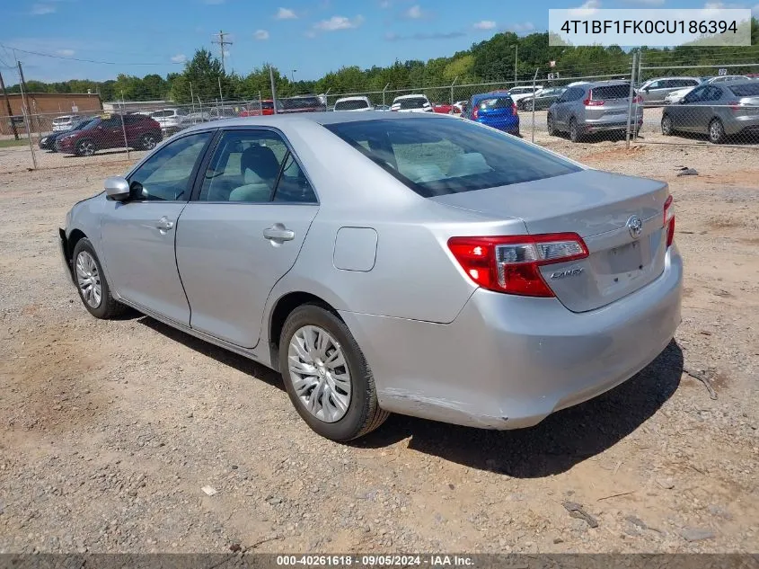 2012 Toyota Camry Se/Le/Xle VIN: 4T1BF1FK0CU186394 Lot: 40261618