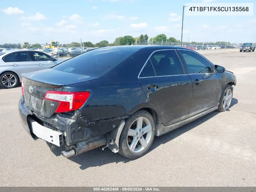 2012 Toyota Camry Se VIN: 4T1BF1FK5CU135568 Lot: 40262408