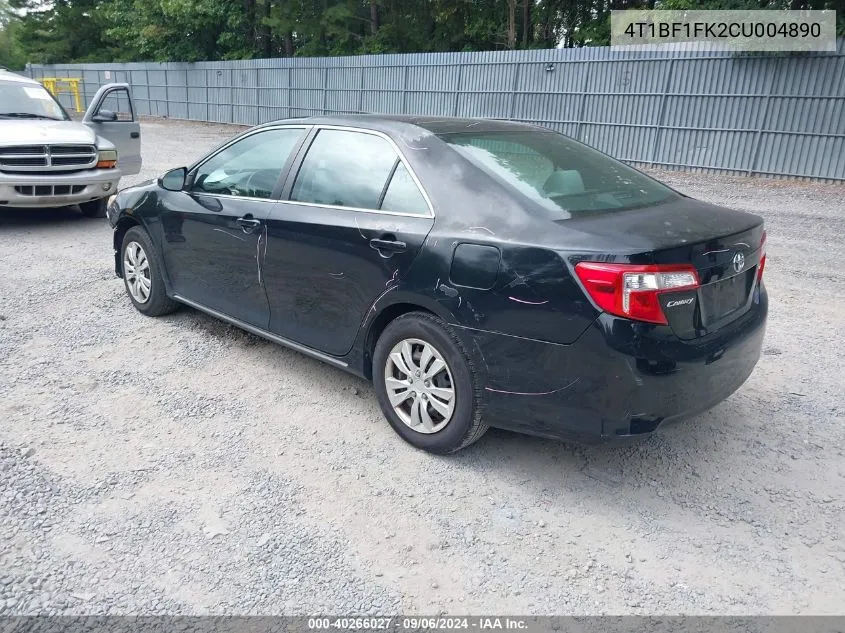 2012 Toyota Camry Le VIN: 4T1BF1FK2CU004890 Lot: 40266027