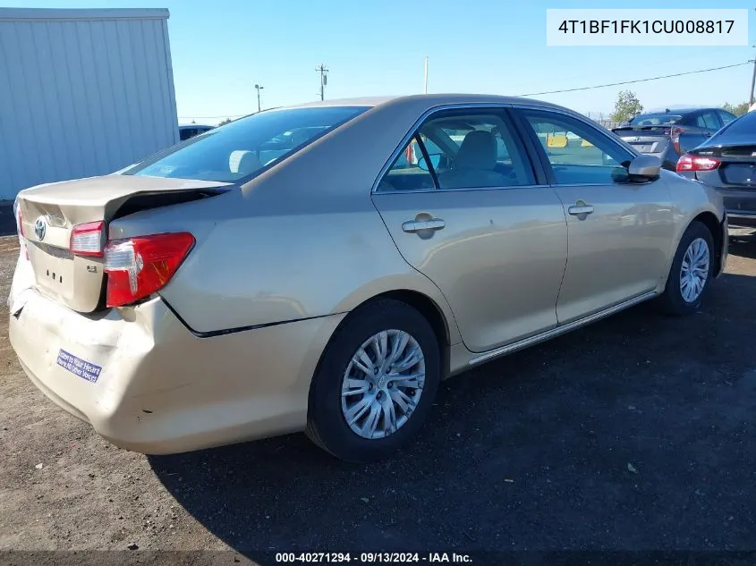 2012 Toyota Camry Le VIN: 4T1BF1FK1CU008817 Lot: 40271294