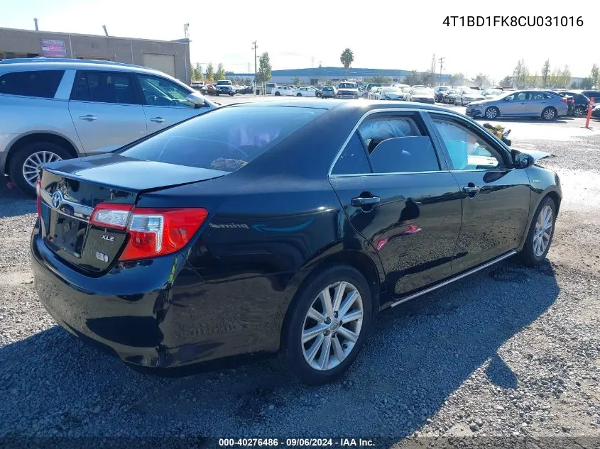 2012 Toyota Camry Hybrid Xle VIN: 4T1BD1FK8CU031016 Lot: 40276486