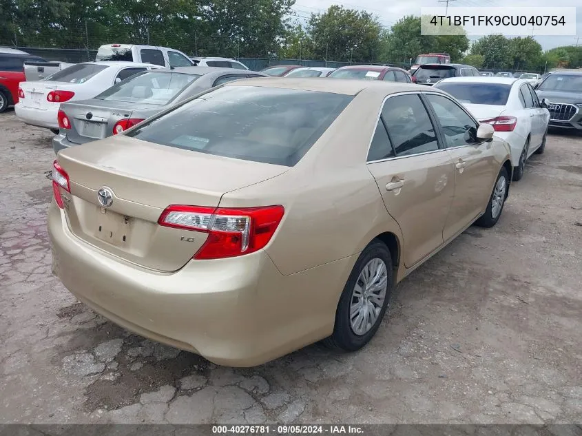 2012 Toyota Camry Le VIN: 4T1BF1FK9CU040754 Lot: 40276781