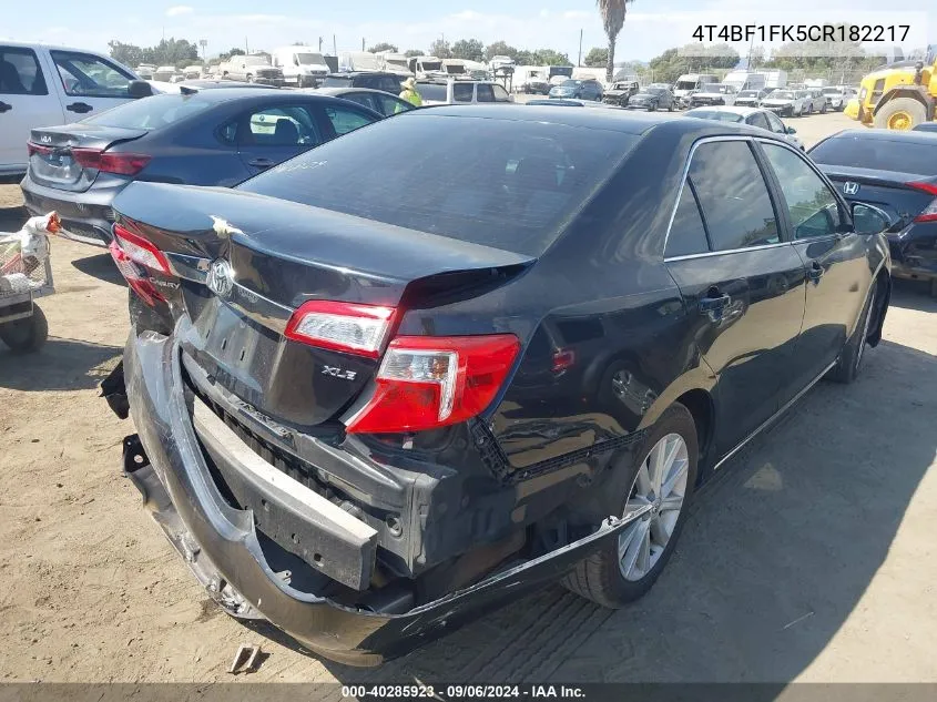 2012 Toyota Camry Xle VIN: 4T4BF1FK5CR182217 Lot: 40285923