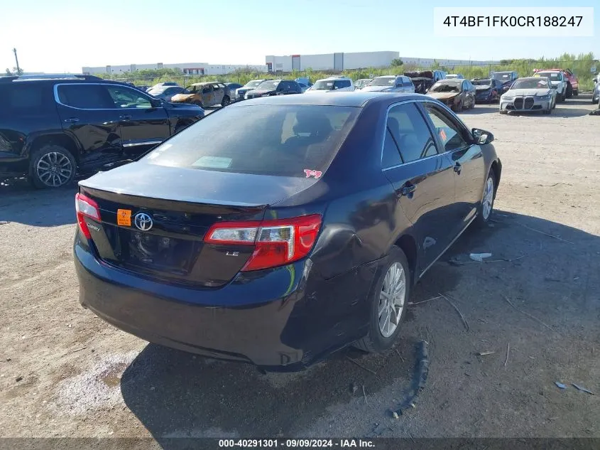 2012 Toyota Camry Le VIN: 4T4BF1FK0CR188247 Lot: 40291301