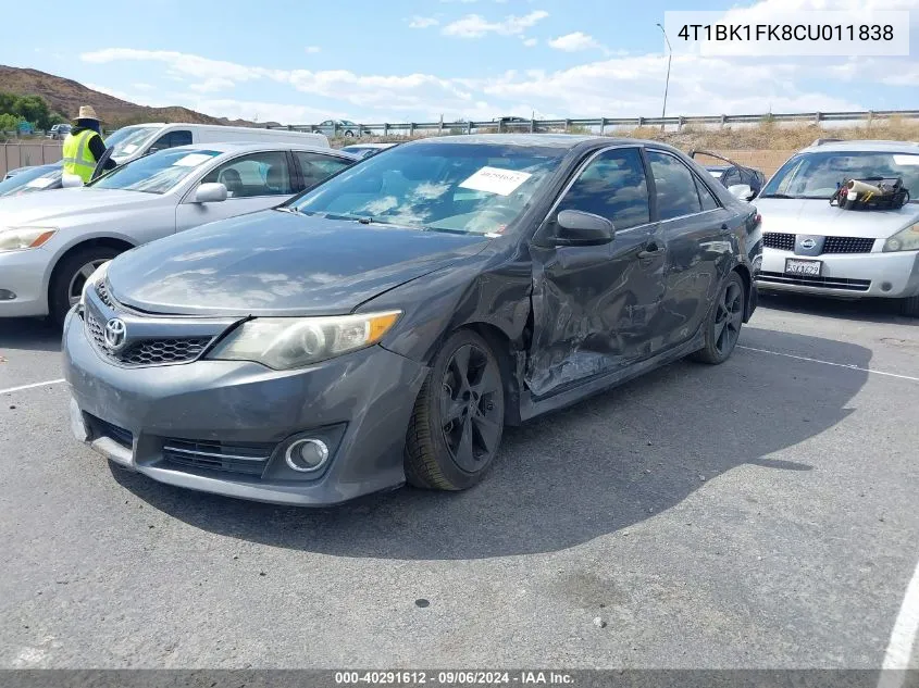 2012 Toyota Camry Se V6 VIN: 4T1BK1FK8CU011838 Lot: 40291612