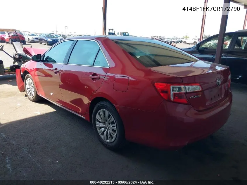 2012 Toyota Camry Le VIN: 4T4BF1FK7CR172790 Lot: 40292213