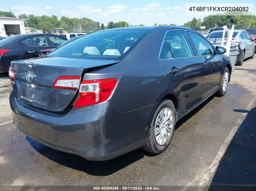 2012 Toyota Camry Le VIN: 4T4BF1FKXCR204082 Lot: 40294249