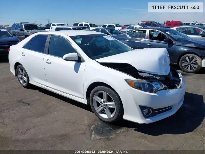 2012 Toyota Camry Se VIN: 4T1BF1FK2CU111650 Lot: 40298992