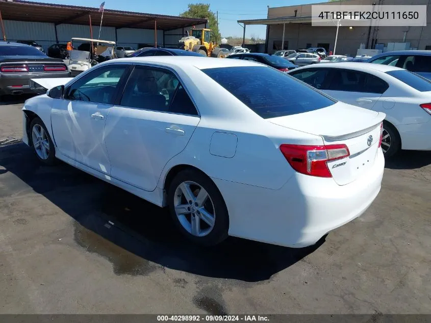 2012 Toyota Camry Se VIN: 4T1BF1FK2CU111650 Lot: 40298992