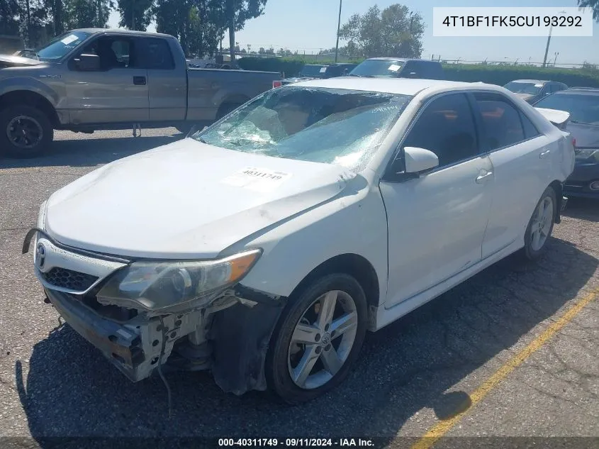 2012 Toyota Camry Se VIN: 4T1BF1FK5CU193292 Lot: 40311749