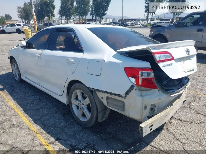 2012 Toyota Camry Se VIN: 4T1BF1FK5CU193292 Lot: 40311749