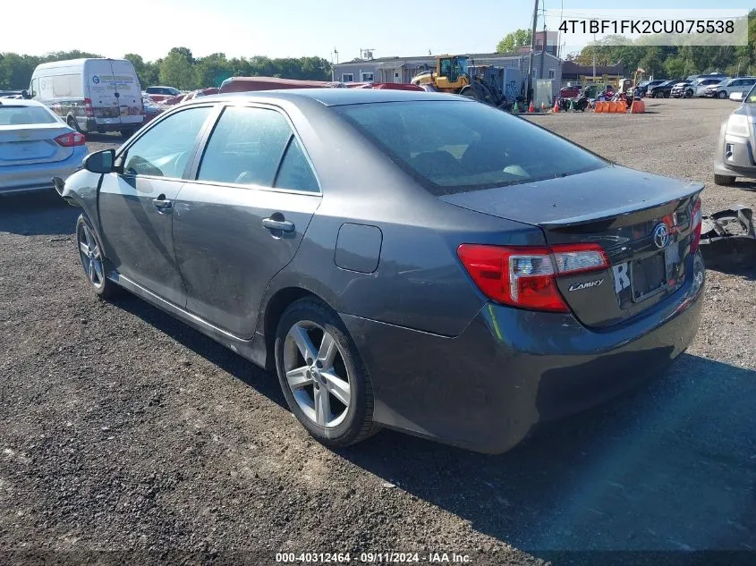 2012 Toyota Camry Se VIN: 4T1BF1FK2CU075538 Lot: 40312464