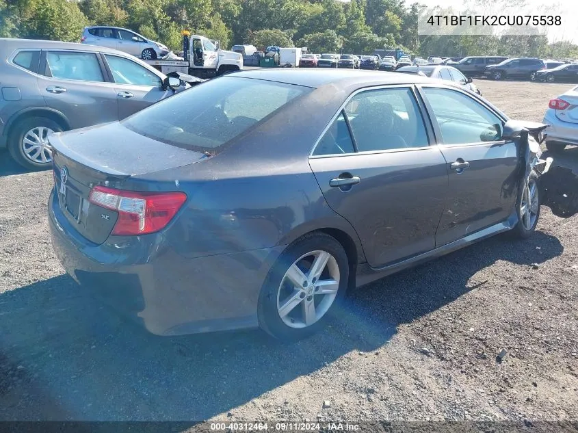 2012 Toyota Camry Se VIN: 4T1BF1FK2CU075538 Lot: 40312464