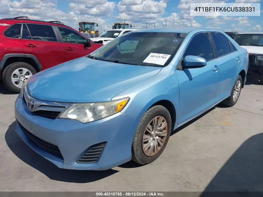 2012 Toyota Camry Le VIN: 4T1BF1FK6CU538331 Lot: 40315785