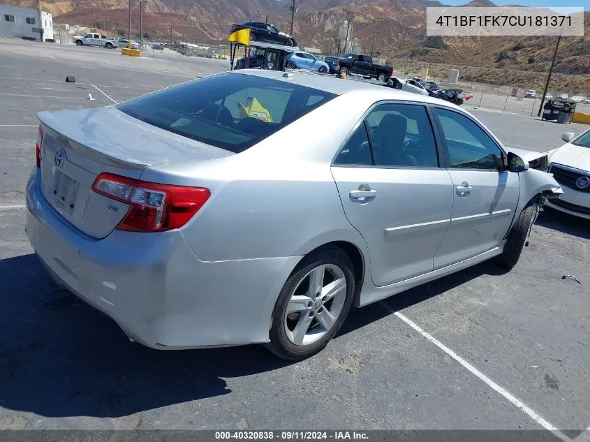 2012 Toyota Camry Se VIN: 4T1BF1FK7CU181371 Lot: 40320838