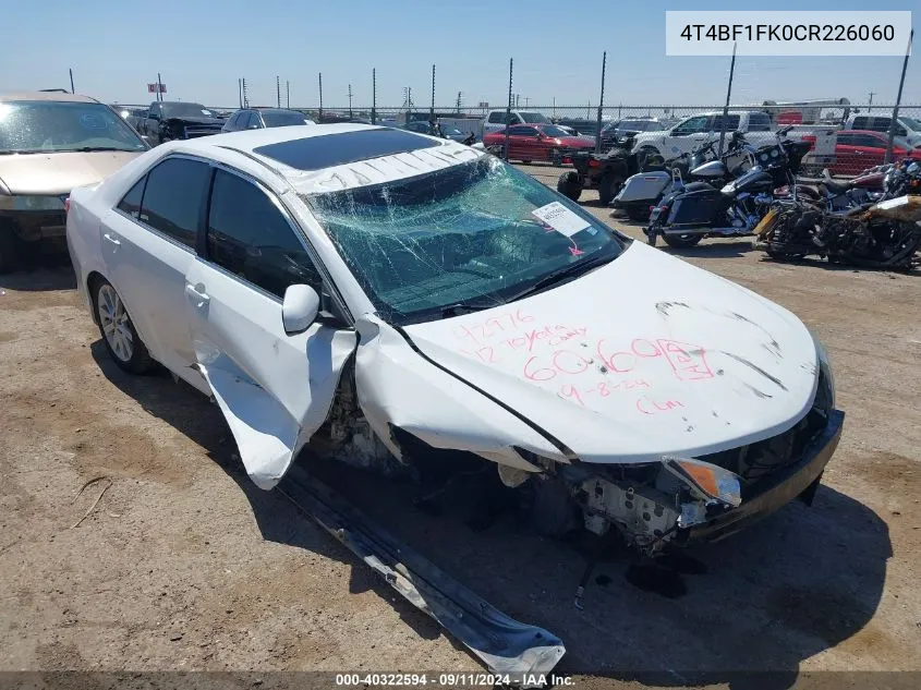 2012 Toyota Camry Se/Le/Xle VIN: 4T4BF1FK0CR226060 Lot: 40322594