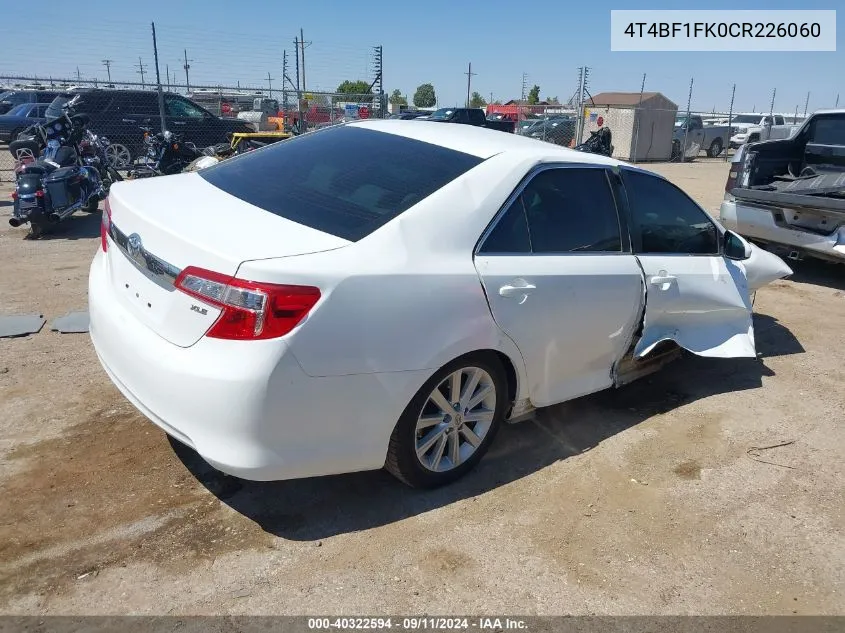 2012 Toyota Camry Se/Le/Xle VIN: 4T4BF1FK0CR226060 Lot: 40322594