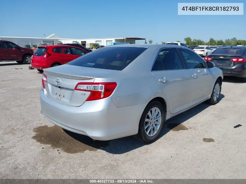 2012 Toyota Camry Se/Le/Xle VIN: 4T4BF1FK8CR182793 Lot: 40327733