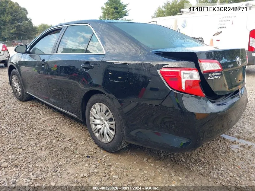 2012 Toyota Camry Se/Le/Xle VIN: 4T4BF1FK3CR242771 Lot: 40328026