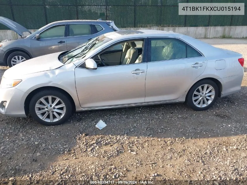 4T1BK1FKXCU015194 2012 Toyota Camry Xle V6