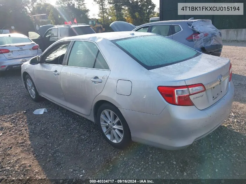 4T1BK1FKXCU015194 2012 Toyota Camry Xle V6