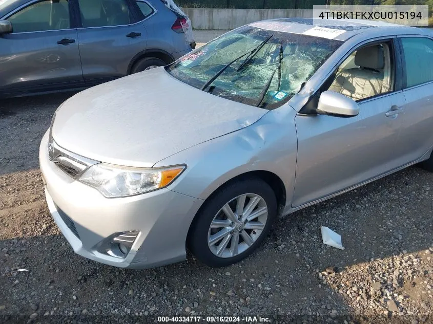 4T1BK1FKXCU015194 2012 Toyota Camry Xle V6