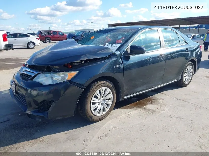 2012 Toyota Camry Hybrid Le VIN: 4T1BD1FK2CU031027 Lot: 40335689