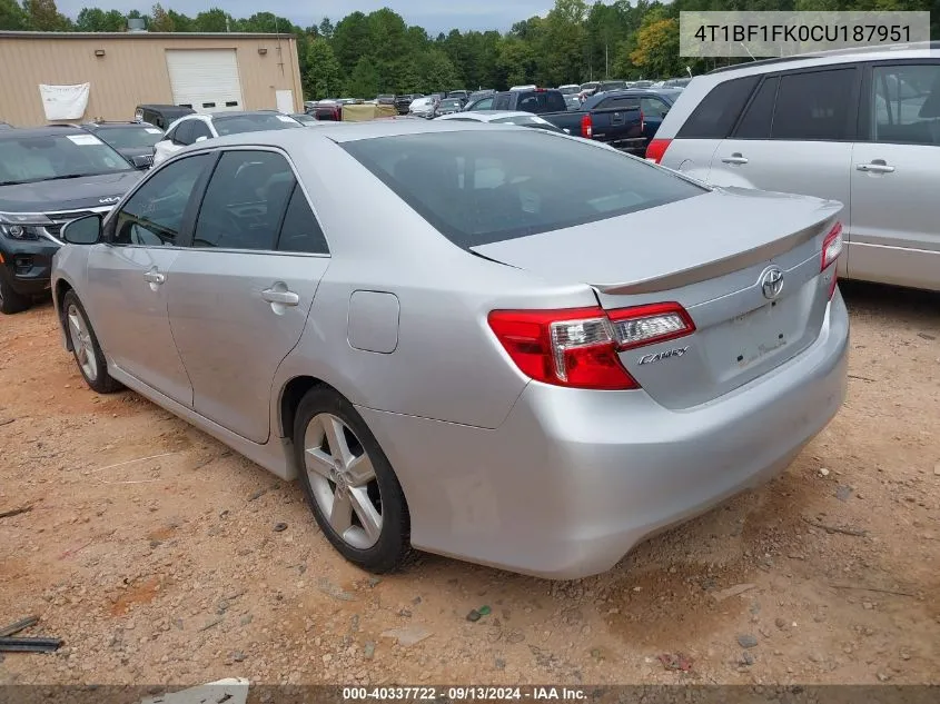 2012 Toyota Camry Se/Le/Xle VIN: 4T1BF1FK0CU187951 Lot: 40337722