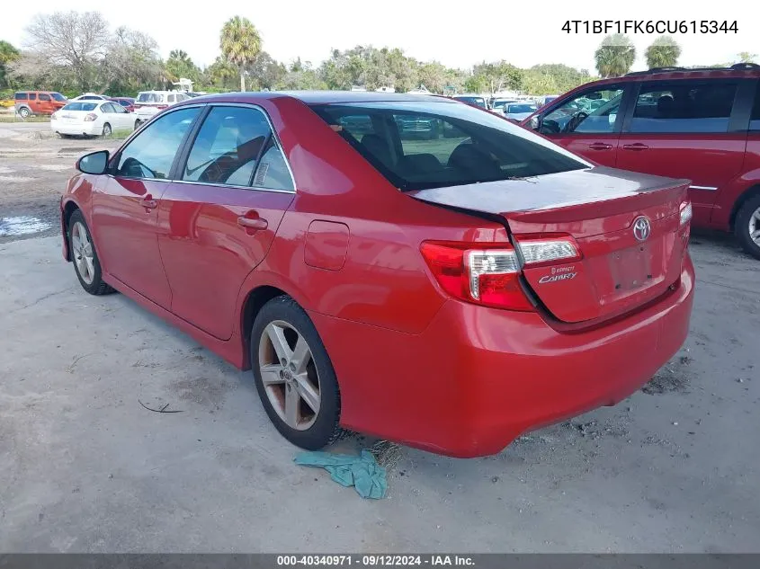 2012 Toyota Camry Se VIN: 4T1BF1FK6CU615344 Lot: 40340971