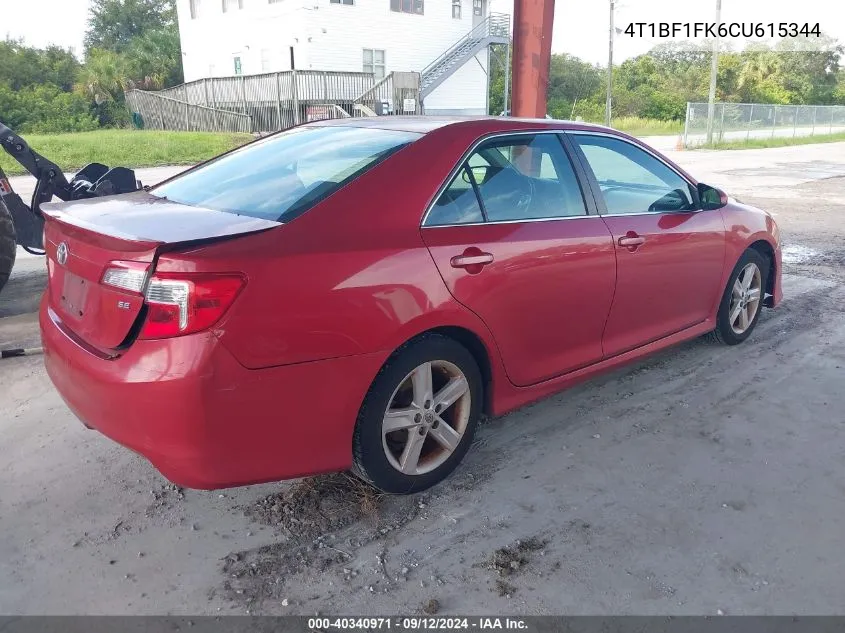 2012 Toyota Camry Se VIN: 4T1BF1FK6CU615344 Lot: 40340971