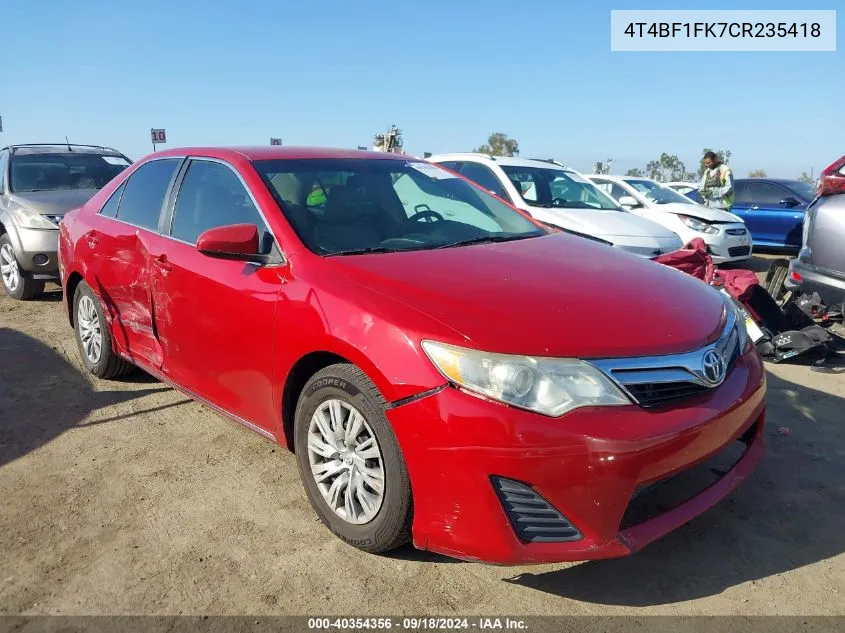 2012 Toyota Camry Le VIN: 4T4BF1FK7CR235418 Lot: 40354356