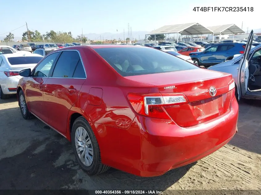 2012 Toyota Camry Le VIN: 4T4BF1FK7CR235418 Lot: 40354356