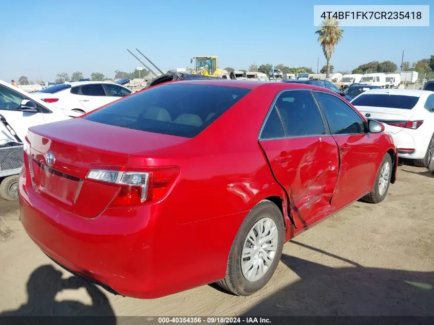 2012 Toyota Camry Le VIN: 4T4BF1FK7CR235418 Lot: 40354356