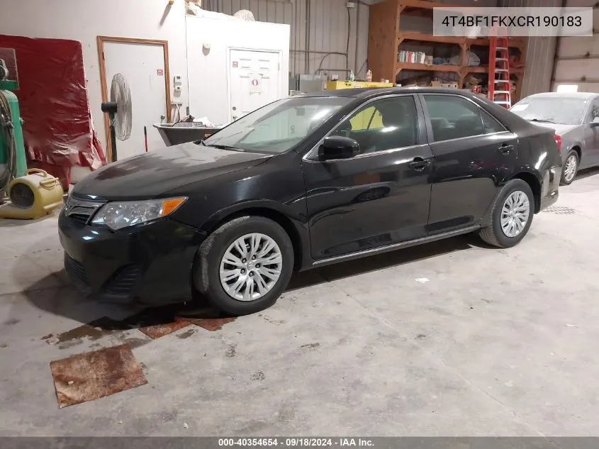 2012 Toyota Camry Se/Le/Xle VIN: 4T4BF1FKXCR190183 Lot: 40354654