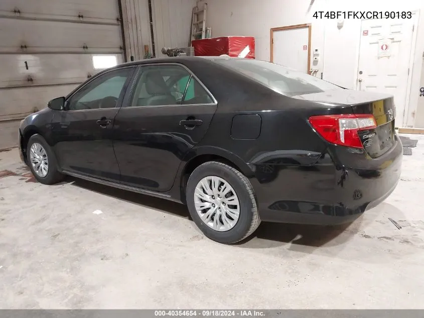 2012 Toyota Camry Se/Le/Xle VIN: 4T4BF1FKXCR190183 Lot: 40354654