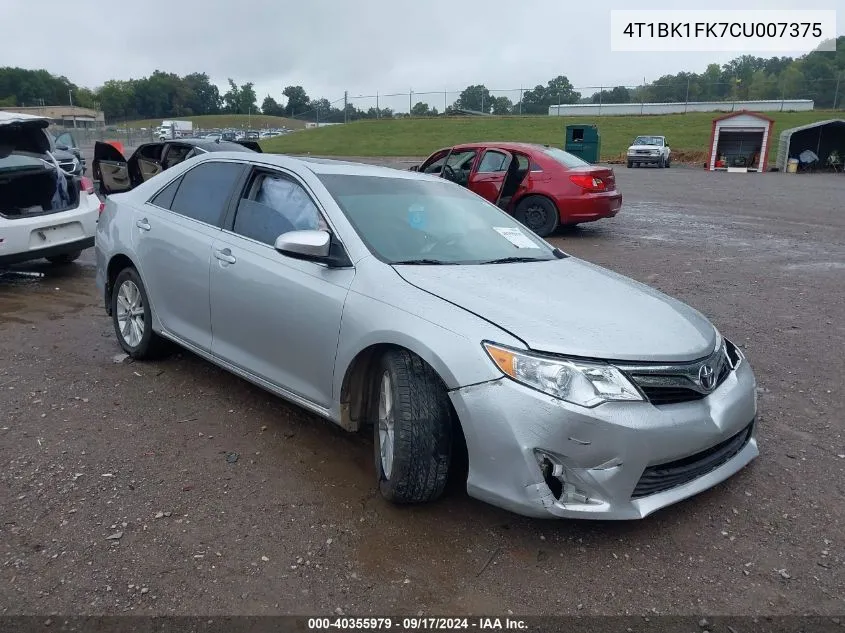 2012 Toyota Camry Se/Xle VIN: 4T1BK1FK7CU007375 Lot: 40355979