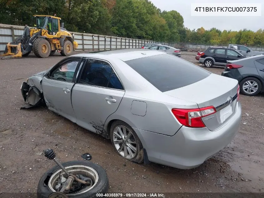 2012 Toyota Camry Se/Xle VIN: 4T1BK1FK7CU007375 Lot: 40355979