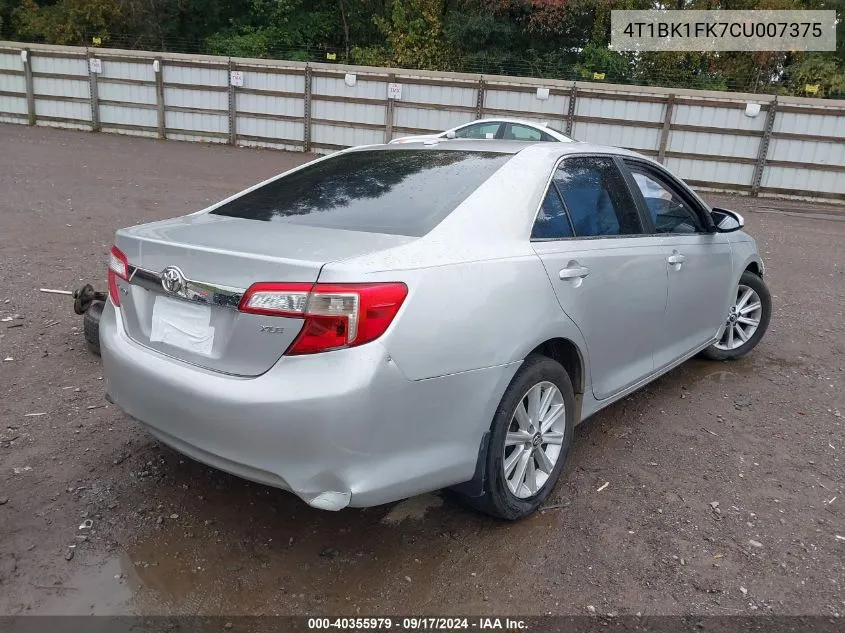 2012 Toyota Camry Se/Xle VIN: 4T1BK1FK7CU007375 Lot: 40355979