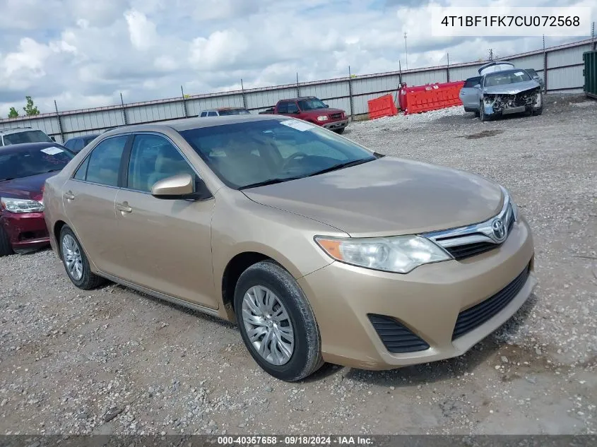 2012 Toyota Camry Le VIN: 4T1BF1FK7CU072568 Lot: 40357658