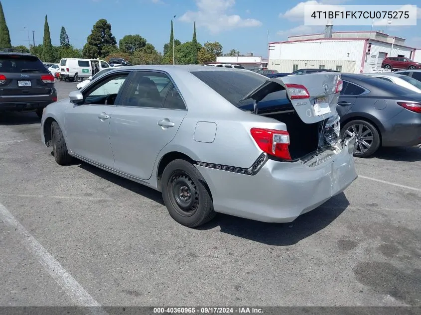 2012 Toyota Camry Le VIN: 4T1BF1FK7CU075275 Lot: 40360965