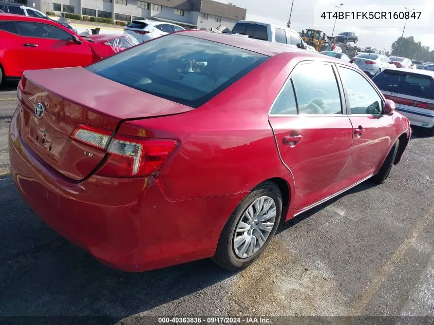 2012 Toyota Camry Le VIN: 4T4BF1FK5CR160847 Lot: 40363838