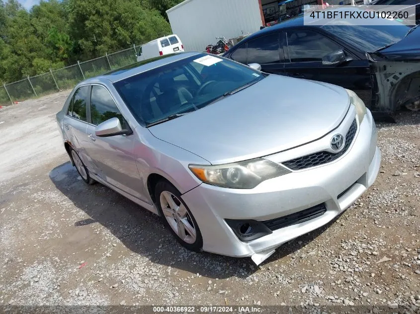 2012 Toyota Camry Se VIN: 4T1BF1FKXCU102260 Lot: 40366922