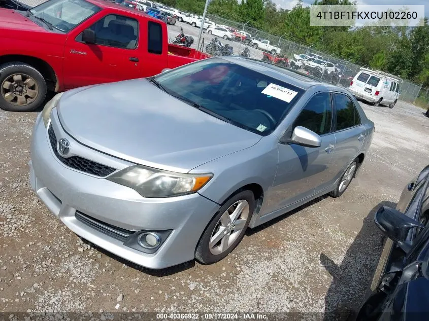 2012 Toyota Camry Se VIN: 4T1BF1FKXCU102260 Lot: 40366922