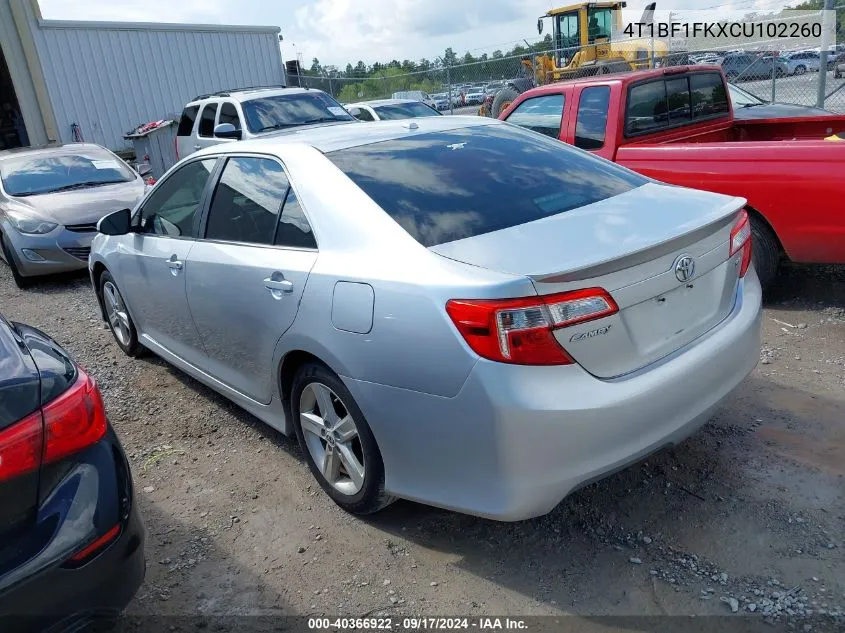 2012 Toyota Camry Se VIN: 4T1BF1FKXCU102260 Lot: 40366922