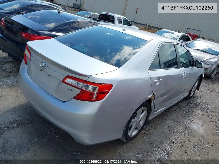 2012 Toyota Camry Se VIN: 4T1BF1FKXCU102260 Lot: 40366922