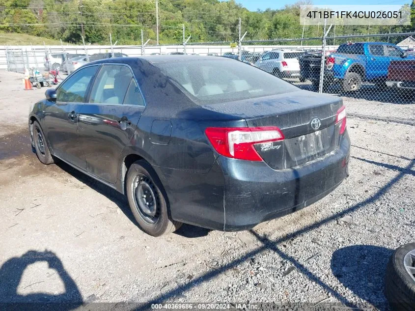 2012 Toyota Camry Le VIN: 4T1BF1FK4CU026051 Lot: 40369686