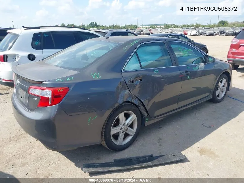 2012 Toyota Camry Se VIN: 4T1BF1FK9CU505372 Lot: 40369976