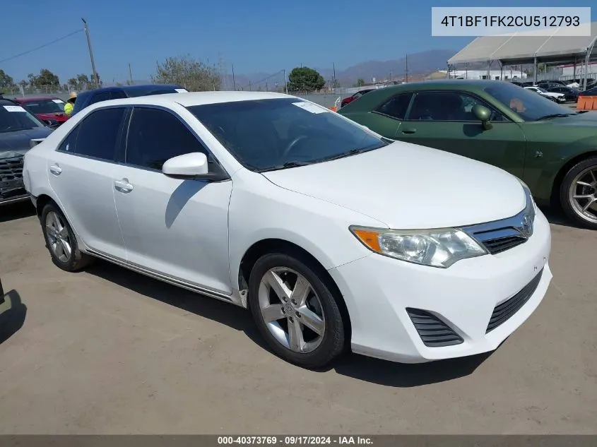 2012 Toyota Camry Le VIN: 4T1BF1FK2CU512793 Lot: 40373769