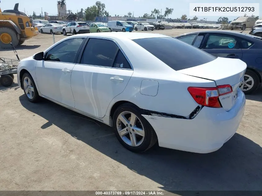 2012 Toyota Camry Le VIN: 4T1BF1FK2CU512793 Lot: 40373769