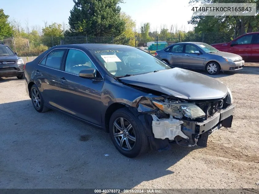 2012 Toyota Camry L VIN: 4T4BF1FK0CR165843 Lot: 40378372